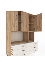 Hyperion Dolap 6 Raflı 6 Çekmeceli 3 Kapaklı 132x44x195 Çam-Çam/Aytaşı