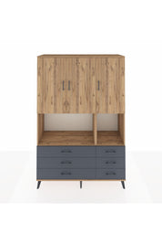 Hyperion Dolap 6 Raflı 6 Çekmeceli 3 Kapaklı 132x44x195 Çam-Çam/Antrasit