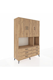 Hyperion Dolap 6 Raflı 6 Çekmeceli 3 Kapaklı 132x44x195 Çam-Çam/Çam