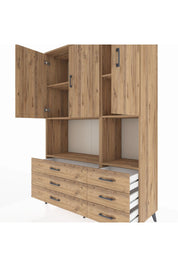 Hyperion Dolap 6 Raflı 6 Çekmeceli 3 Kapaklı 132x44x195 Çam-Çam/Çam