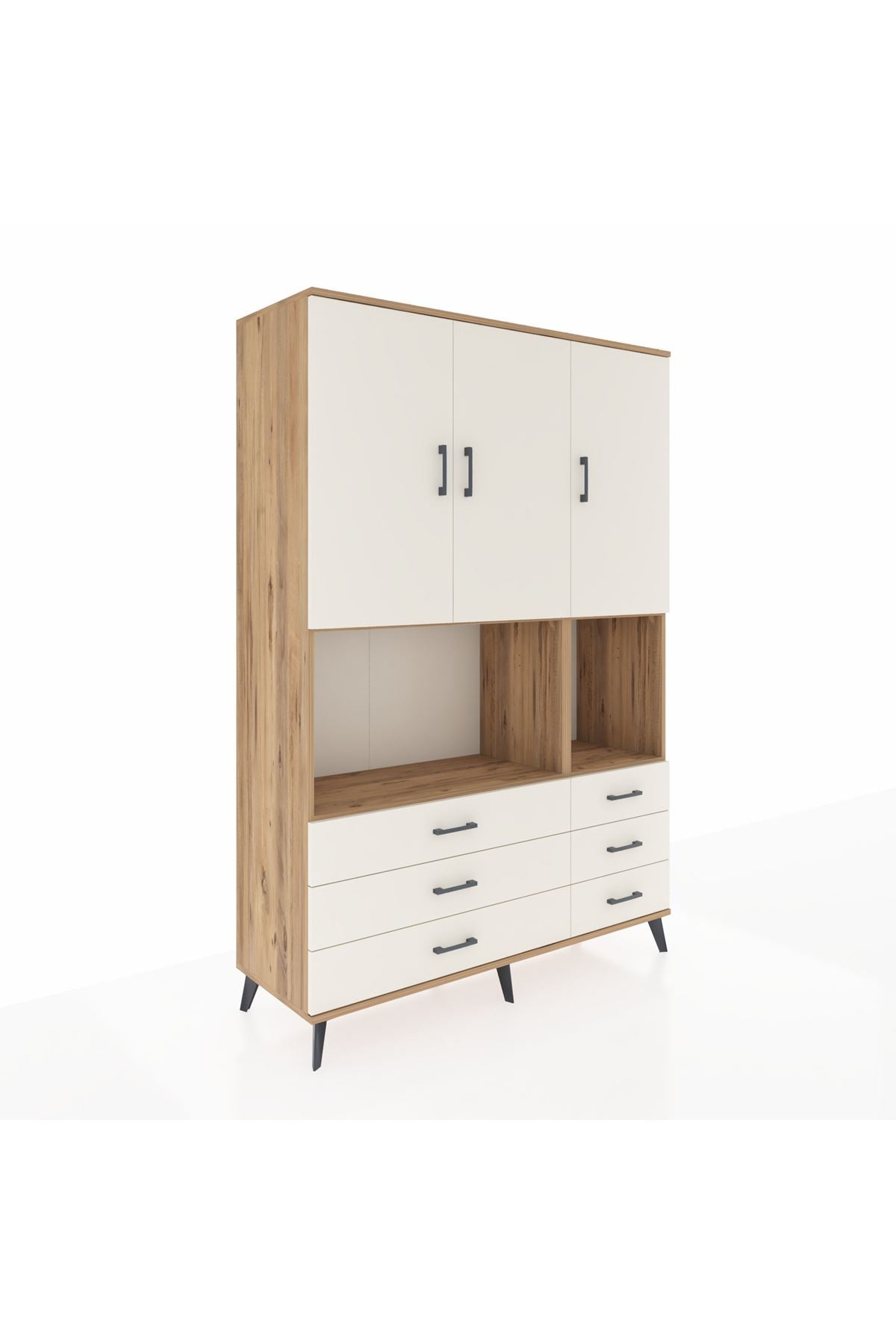 Hyperion Dolap 6 Raflı 6 Çekmeceli 3 Kapaklı 132x44x195 Çam-Aytaşı/Aytaşı