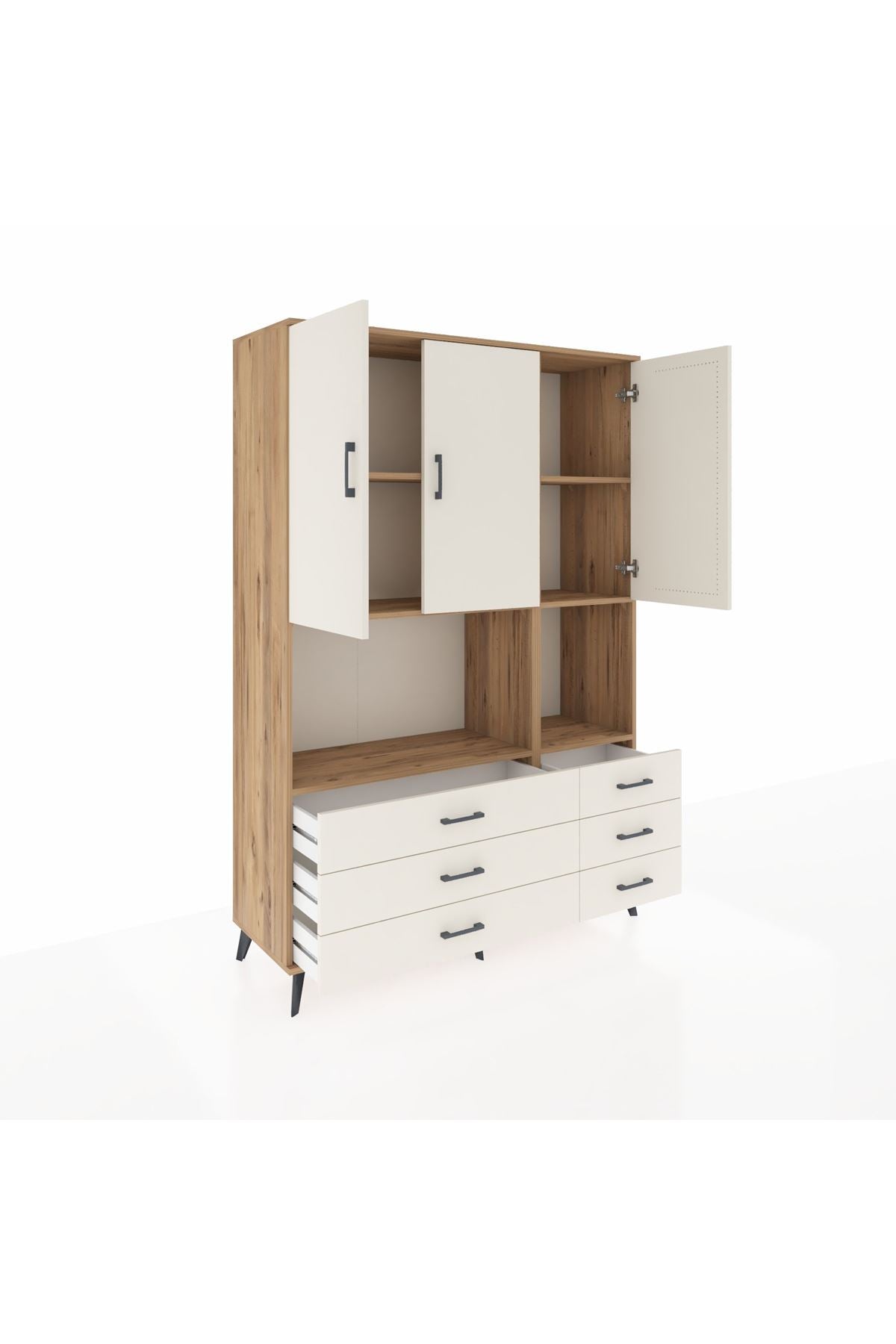 Hyperion Dolap 6 Raflı 6 Çekmeceli 3 Kapaklı 132x44x195 Çam-Aytaşı/Aytaşı