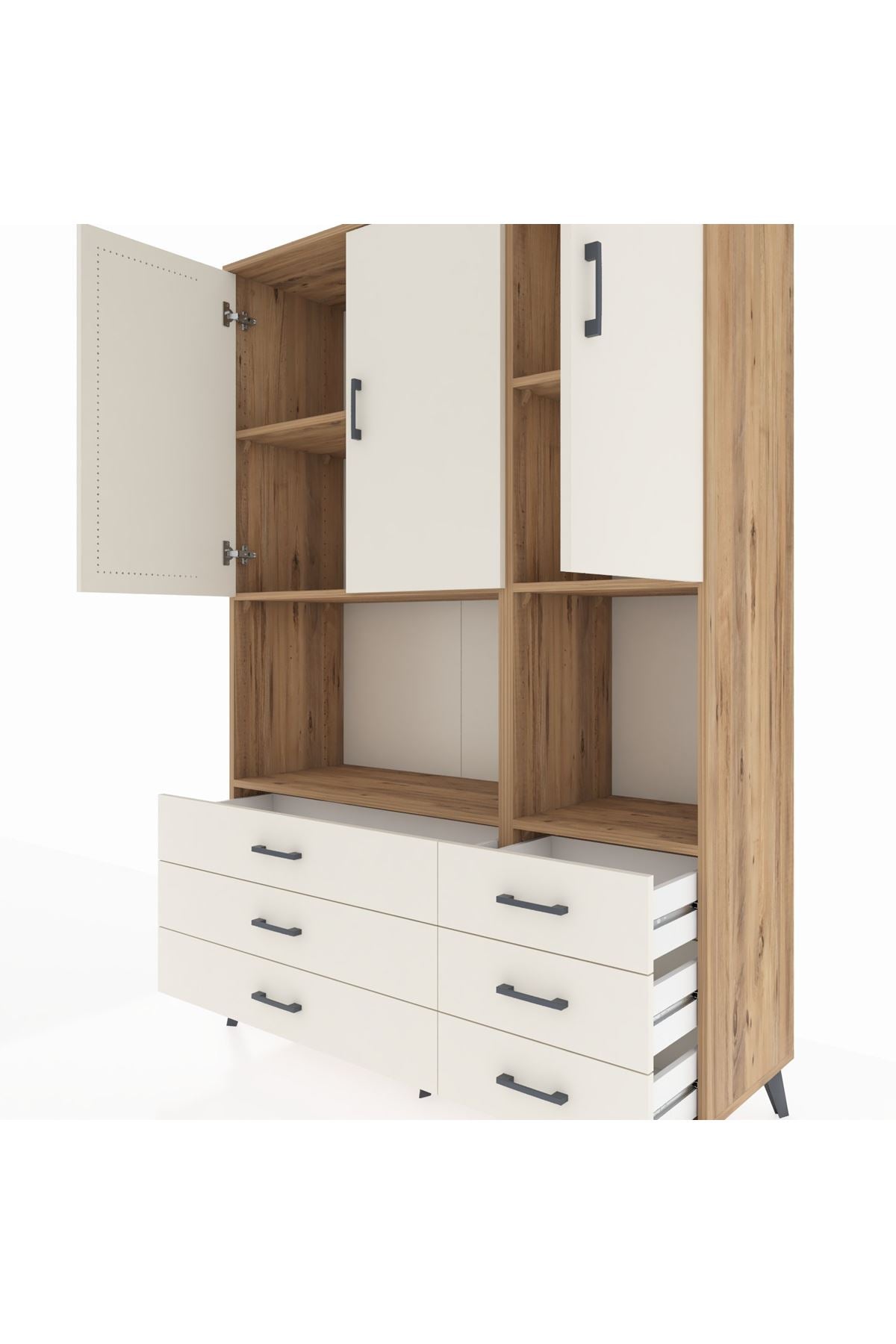 Hyperion Dolap 6 Raflı 6 Çekmeceli 3 Kapaklı 132x44x195 Çam-Aytaşı/Aytaşı