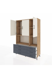 Hyperion Dolap 6 Raflı 6 Çekmeceli 3 Kapaklı 132x44x195 Çam-Aytaşı/Antrasit