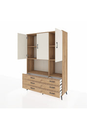 Hyperion Dolap 6 Raflı 6 Çekmeceli 3 Kapaklı 132x44x195 Çam-Aytaşı/Çam
