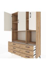 Hyperion Dolap 6 Raflı 6 Çekmeceli 3 Kapaklı 132x44x195 Çam-Aytaşı/Çam