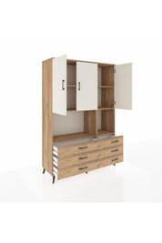 Hyperion Dolap 6 Raflı 6 Çekmeceli 3 Kapaklı 132x44x195 Çam-Aytaşı/Çam