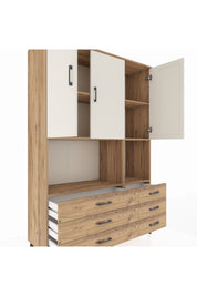 Hyperion Dolap 6 Raflı 6 Çekmeceli 3 Kapaklı 132x44x195 Çam-Aytaşı/Çam