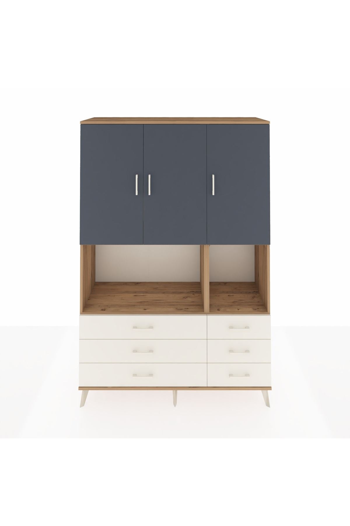 Hyperion Dolap 6 Raflı 6 Çekmeceli 3 Kapaklı 132x44x195 Çam-Antrasit/Aytaşı