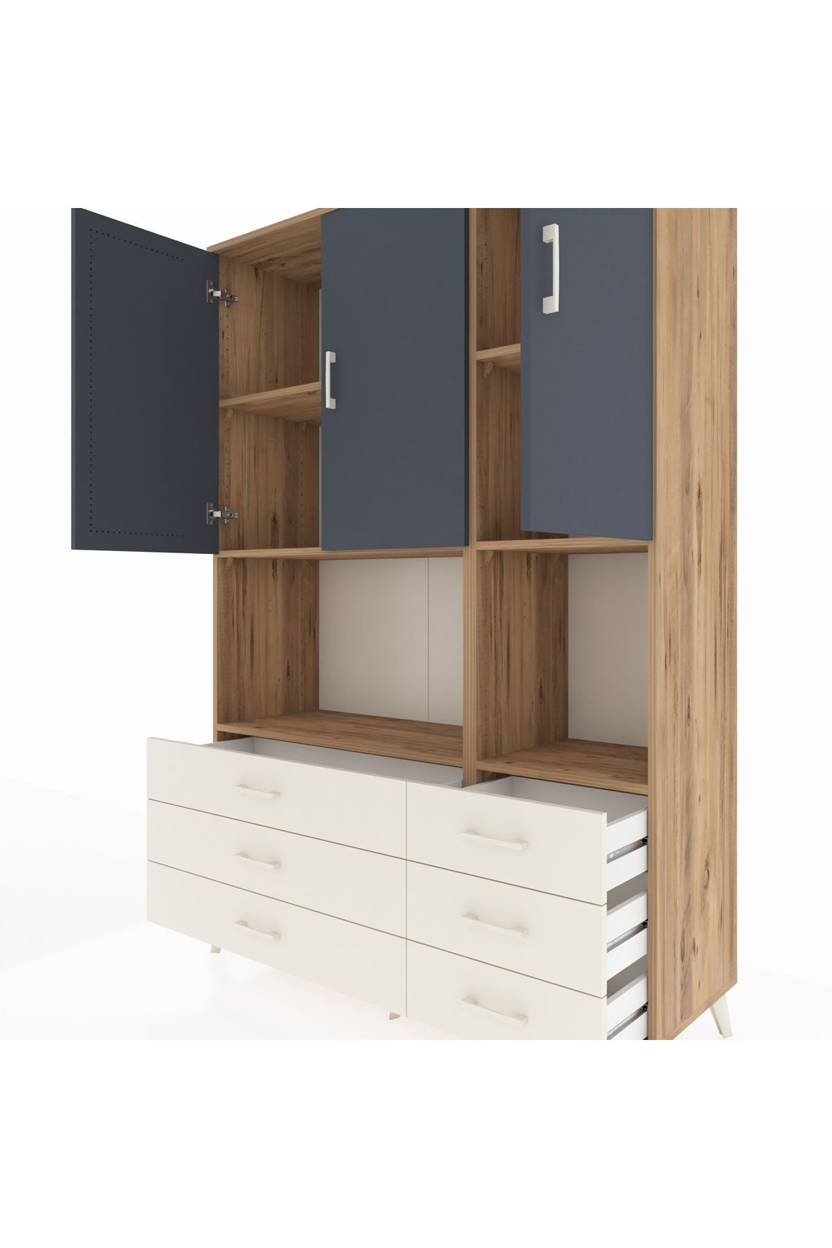 Hyperion Dolap 6 Raflı 6 Çekmeceli 3 Kapaklı 132x44x195 Çam-Antrasit/Aytaşı