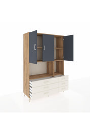 Hyperion Dolap 6 Raflı 6 Çekmeceli 3 Kapaklı 132x44x195 Çam-Antrasit/Aytaşı