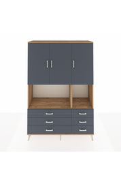 Hyperion Dolap 6 Raflı 6 Çekmeceli 3 Kapaklı 132x44x195 Çam-Antrasit/Antrasit