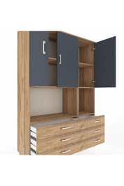 Hyperion Dolap 6 Raflı 6 Çekmeceli 3 Kapaklı 132x44x195 Çam-Antrasit/Çam