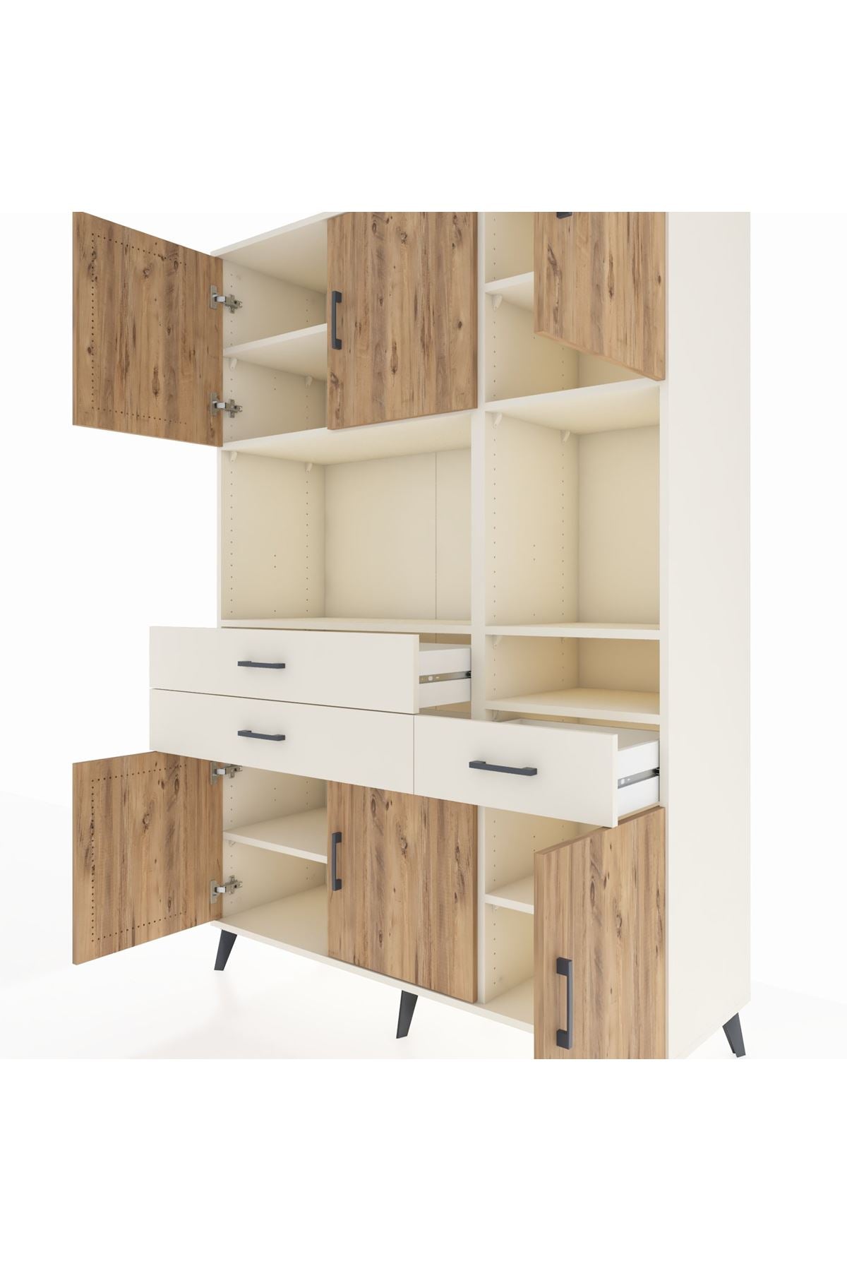 Hyperion Dolap 9 Raflı 3 Çekmeceli 6 Kapaklı 132x44x195 Aytaşı-Çam/Aytaşı