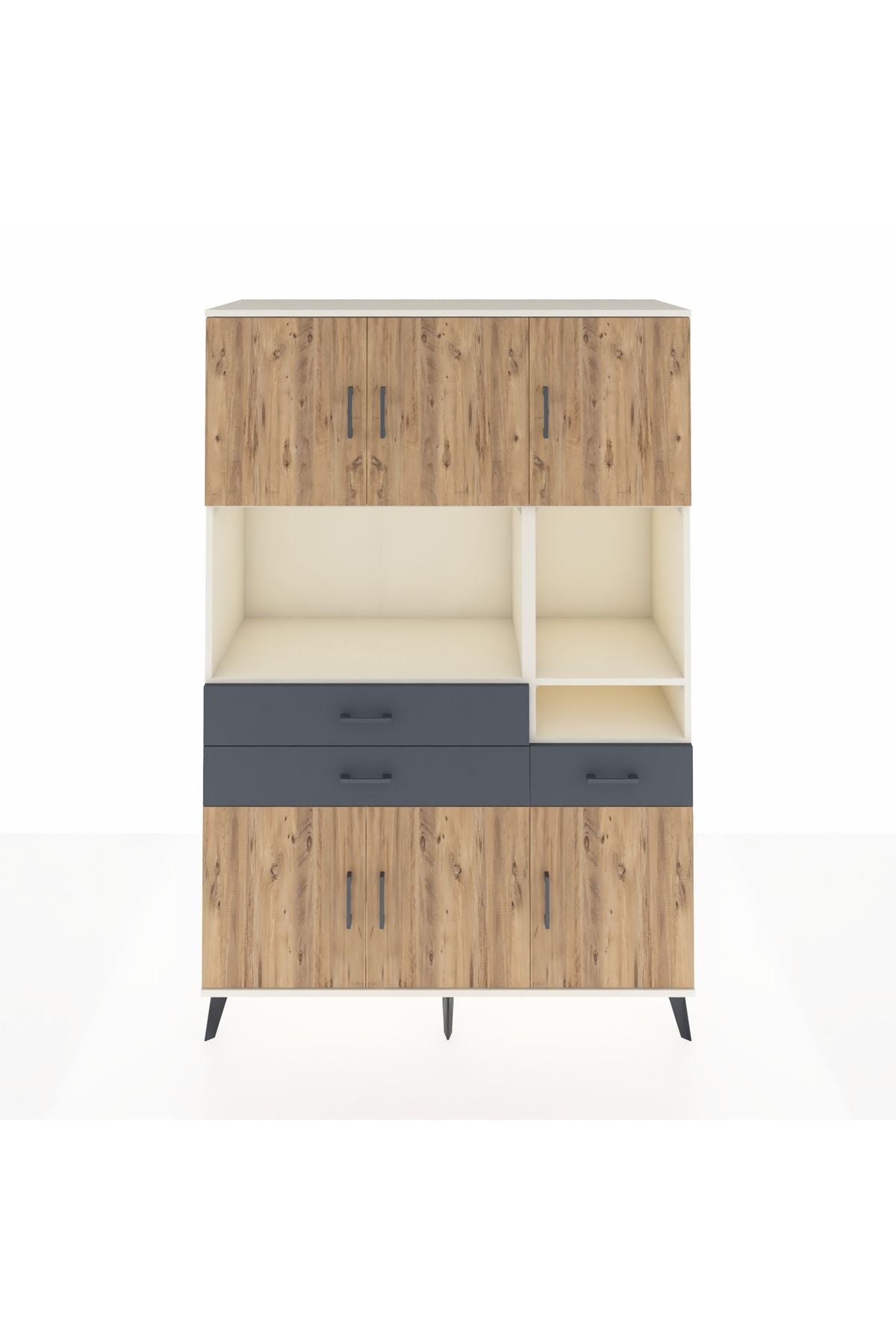 Hyperion Dolap 9 Raflı 3 Çekmeceli 6 Kapaklı 132x44x195 Aytaşı-Çam/Antrasit