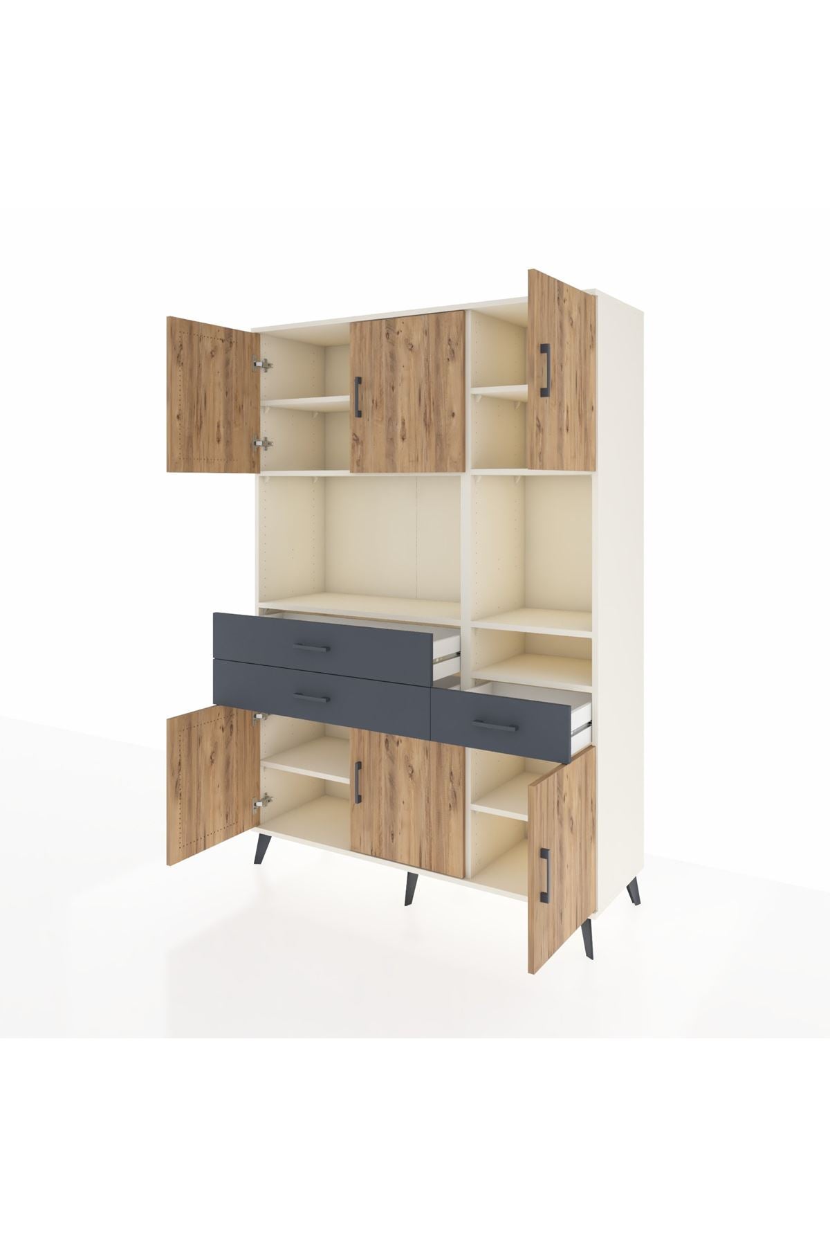 Hyperion Dolap 9 Raflı 3 Çekmeceli 6 Kapaklı 132x44x195 Aytaşı-Çam/Antrasit