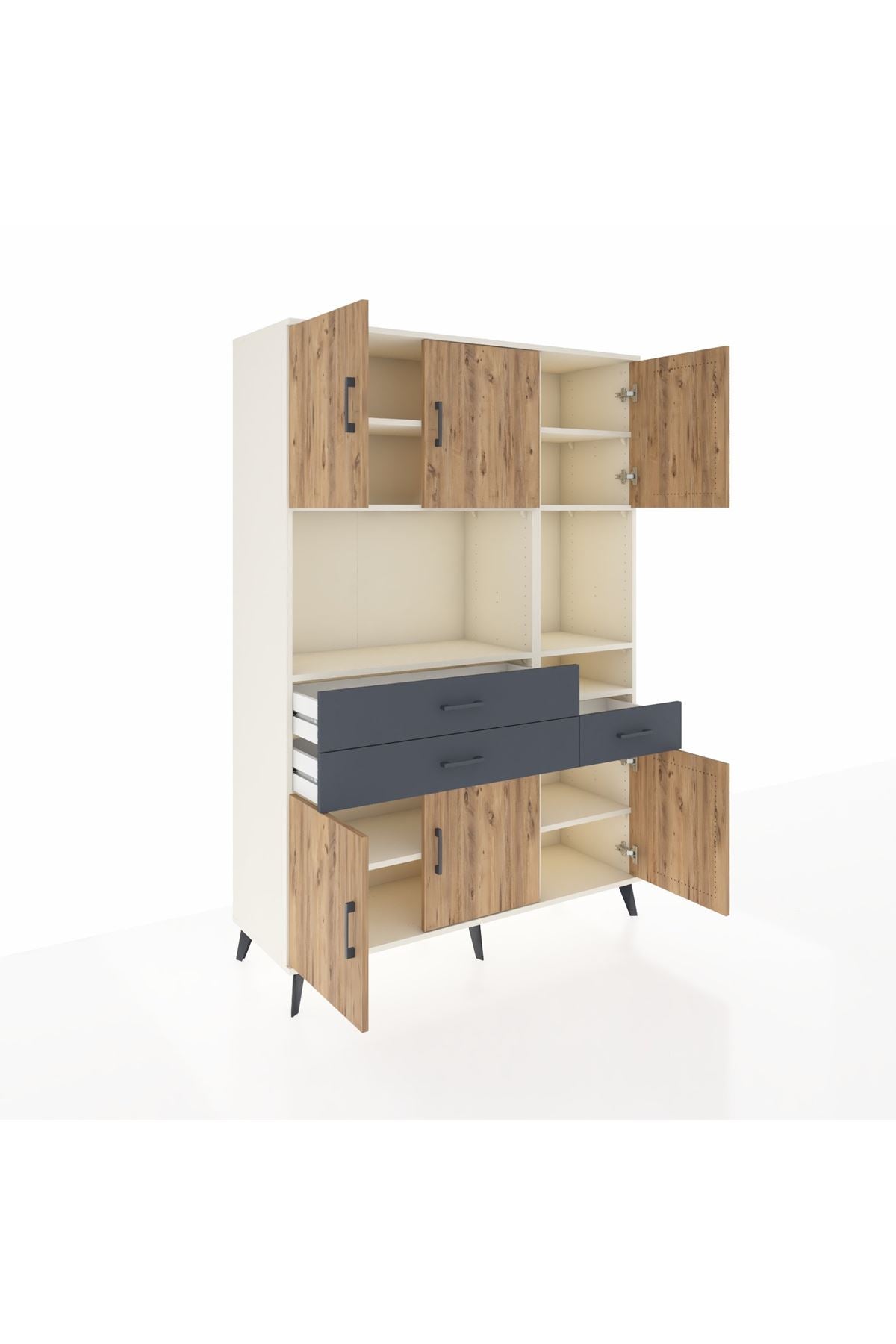 Hyperion Dolap 9 Raflı 3 Çekmeceli 6 Kapaklı 132x44x195 Aytaşı-Çam/Antrasit