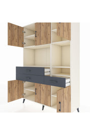 Hyperion Dolap 9 Raflı 3 Çekmeceli 6 Kapaklı 132x44x195 Aytaşı-Çam/Antrasit