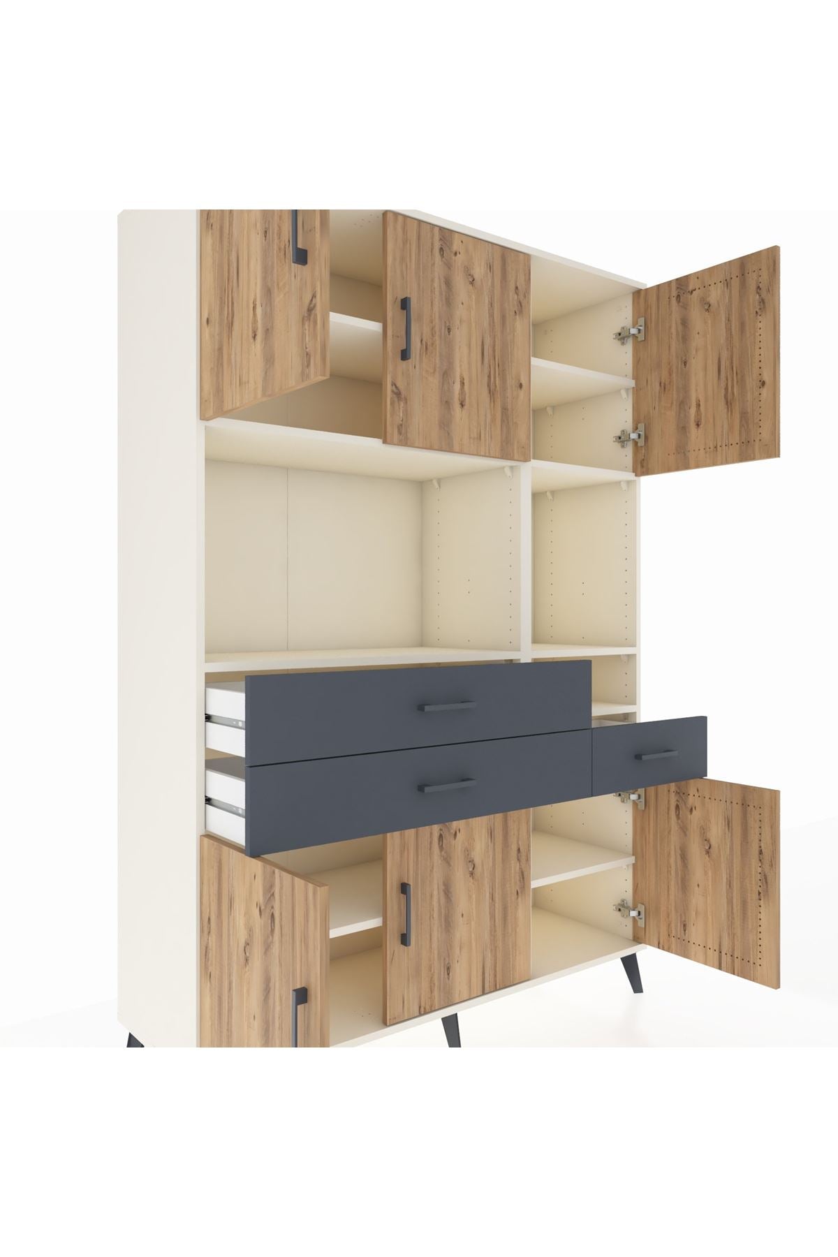 Hyperion Dolap 9 Raflı 3 Çekmeceli 6 Kapaklı 132x44x195 Aytaşı-Çam/Antrasit