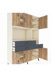 Hyperion Dolap 9 Raflı 3 Çekmeceli 6 Kapaklı 132x44x195 Aytaşı-Çam/Antrasit