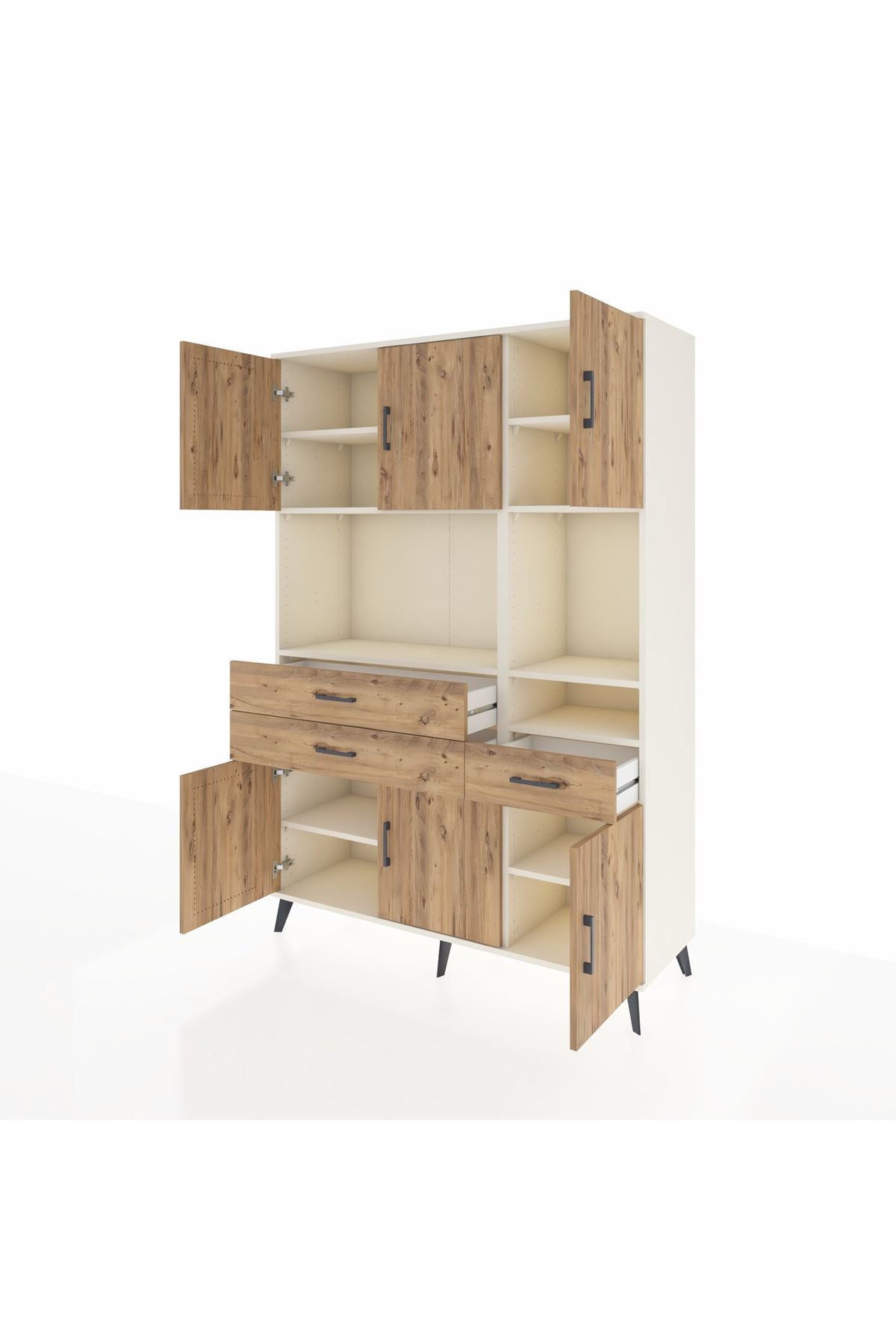 Hyperion Dolap 9 Raflı 3 Çekmeceli 6 Kapaklı 132x44x195 Aytaşı-Çam/Çam