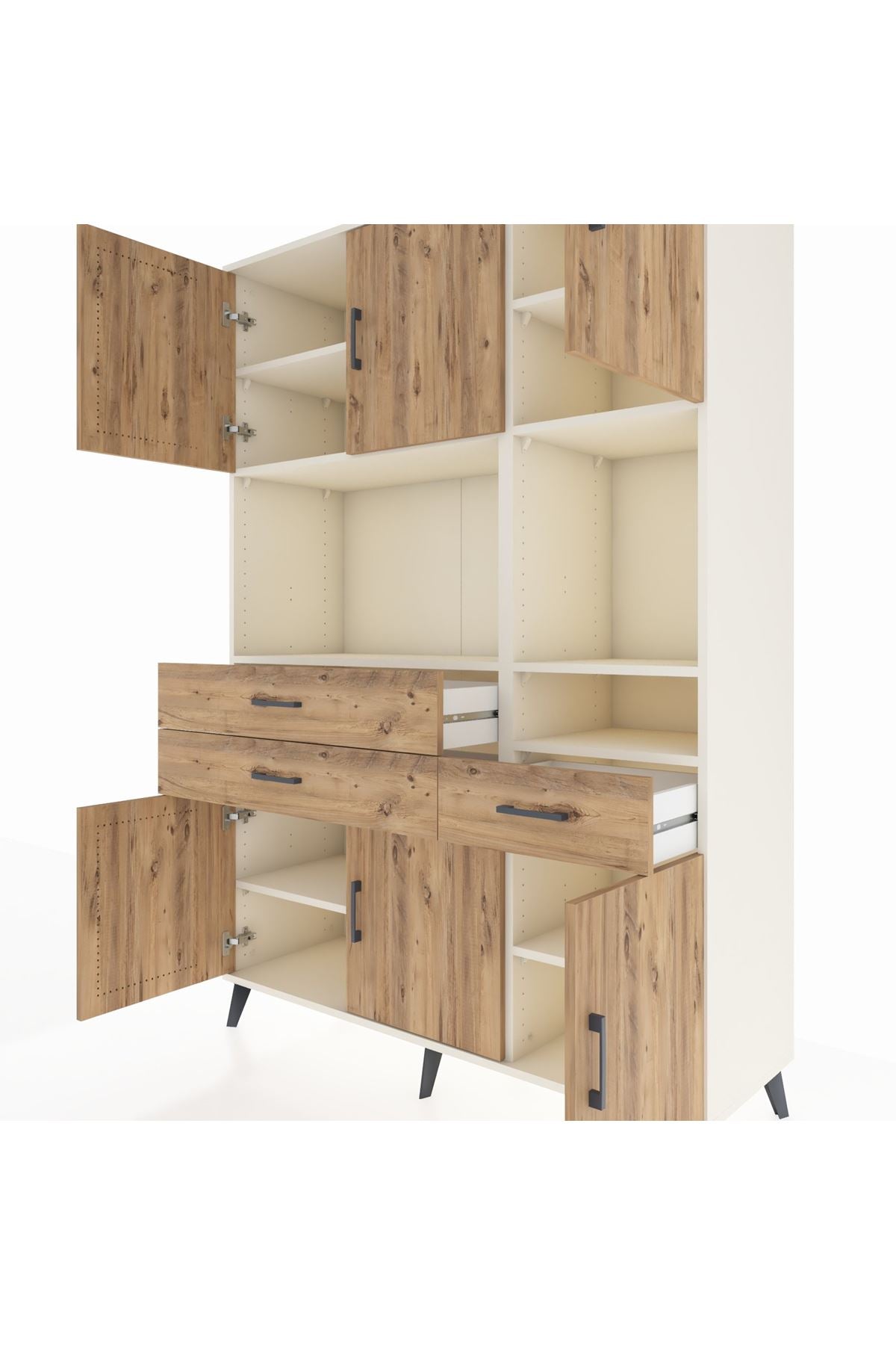 Hyperion Dolap 9 Raflı 3 Çekmeceli 6 Kapaklı 132x44x195 Aytaşı-Çam/Çam