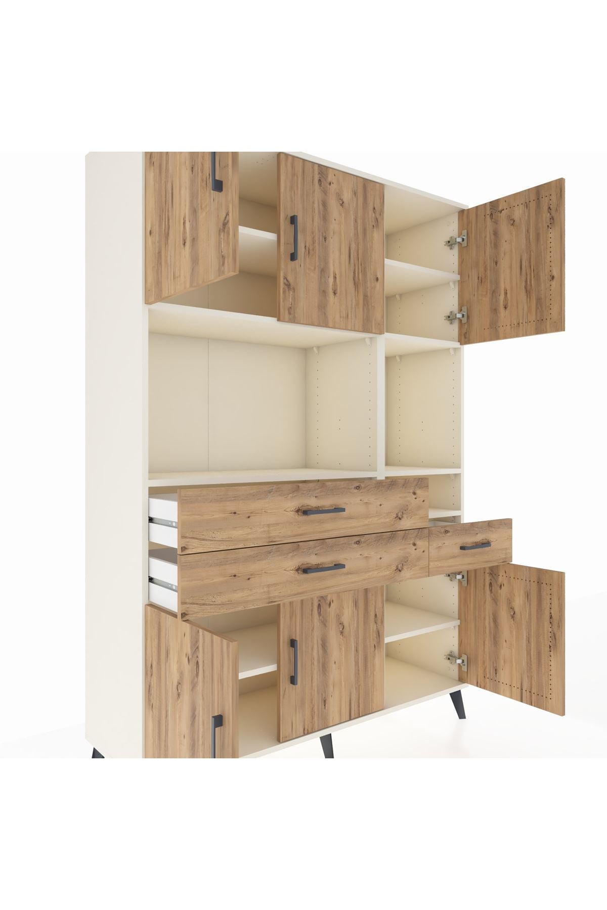 Hyperion Dolap 9 Raflı 3 Çekmeceli 6 Kapaklı 132x44x195 Aytaşı-Çam/Çam