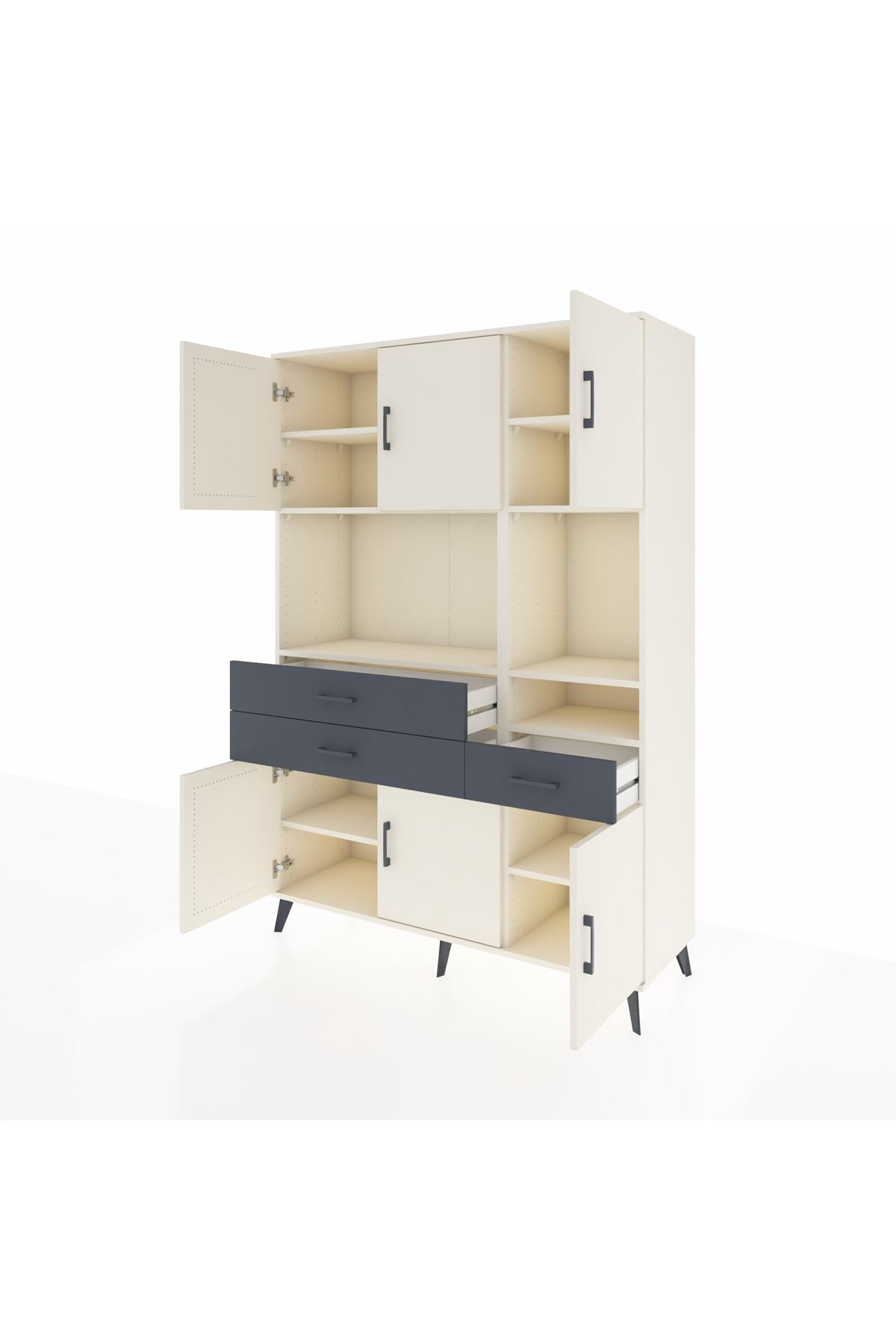 Hyperion Dolap 9 Raflı 3 Çekmeceli 6 Kapaklı 132x44x195 Aytaşı-Aytaşı/Antrasit