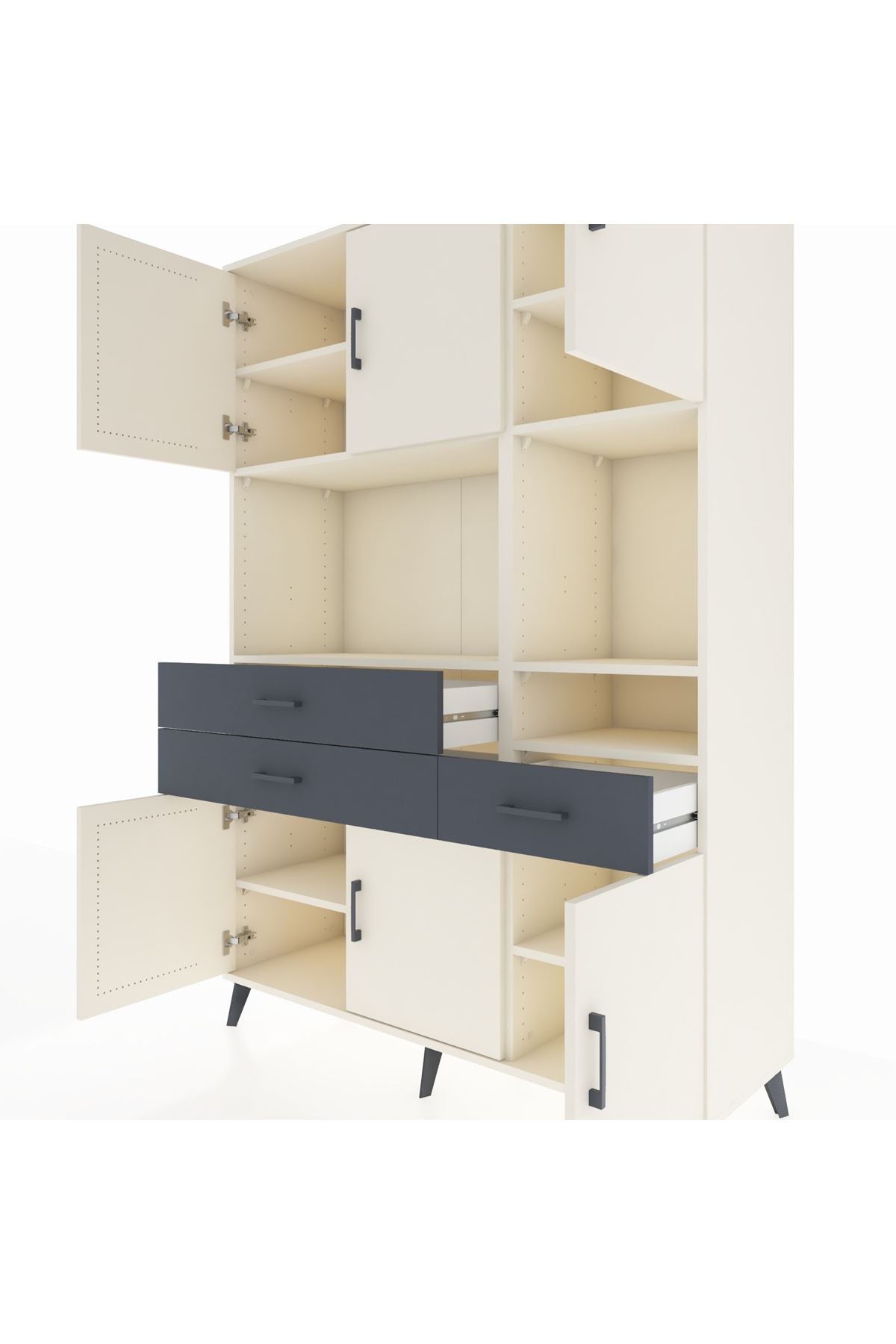 Hyperion Dolap 9 Raflı 3 Çekmeceli 6 Kapaklı 132x44x195 Aytaşı-Aytaşı/Antrasit