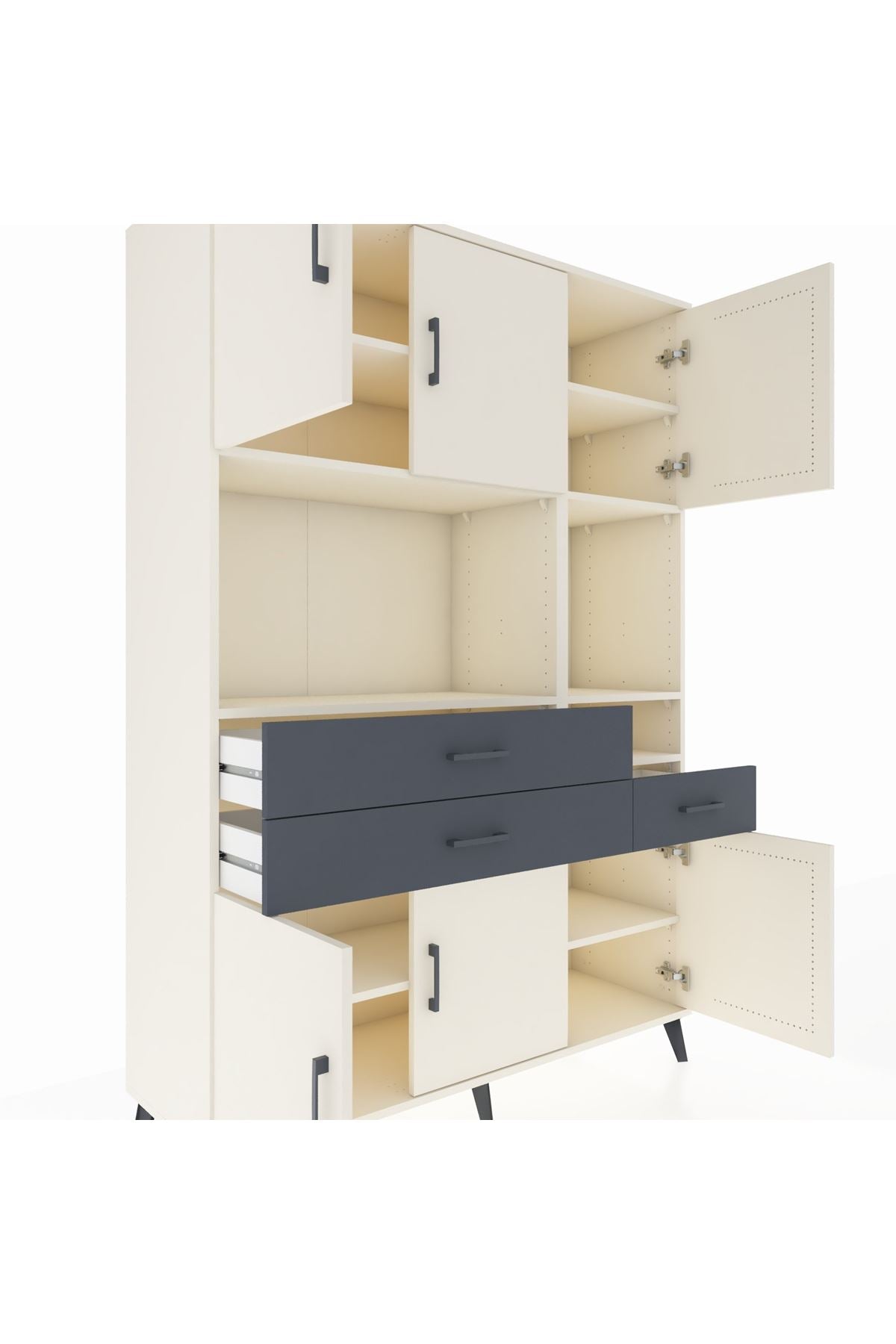 Hyperion Dolap 9 Raflı 3 Çekmeceli 6 Kapaklı 132x44x195 Aytaşı-Aytaşı/Antrasit