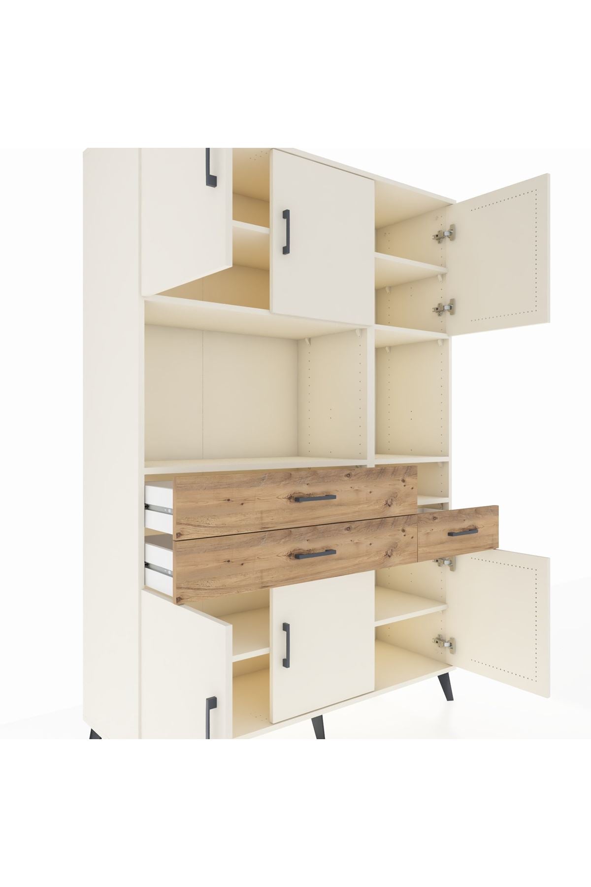 Hyperion Dolap 9 Raflı 3 Çekmeceli 6 Kapaklı 132x44x195 Aytaşı-Aytaşı/Çam