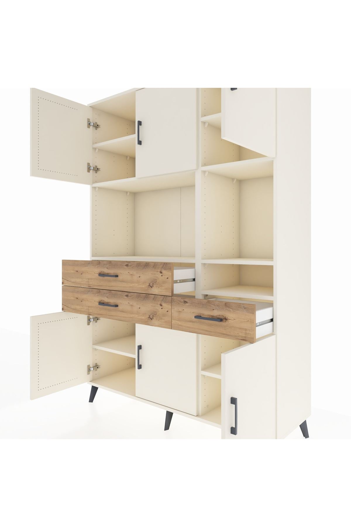 Hyperion Dolap 9 Raflı 3 Çekmeceli 6 Kapaklı 132x44x195 Aytaşı-Aytaşı/Çam