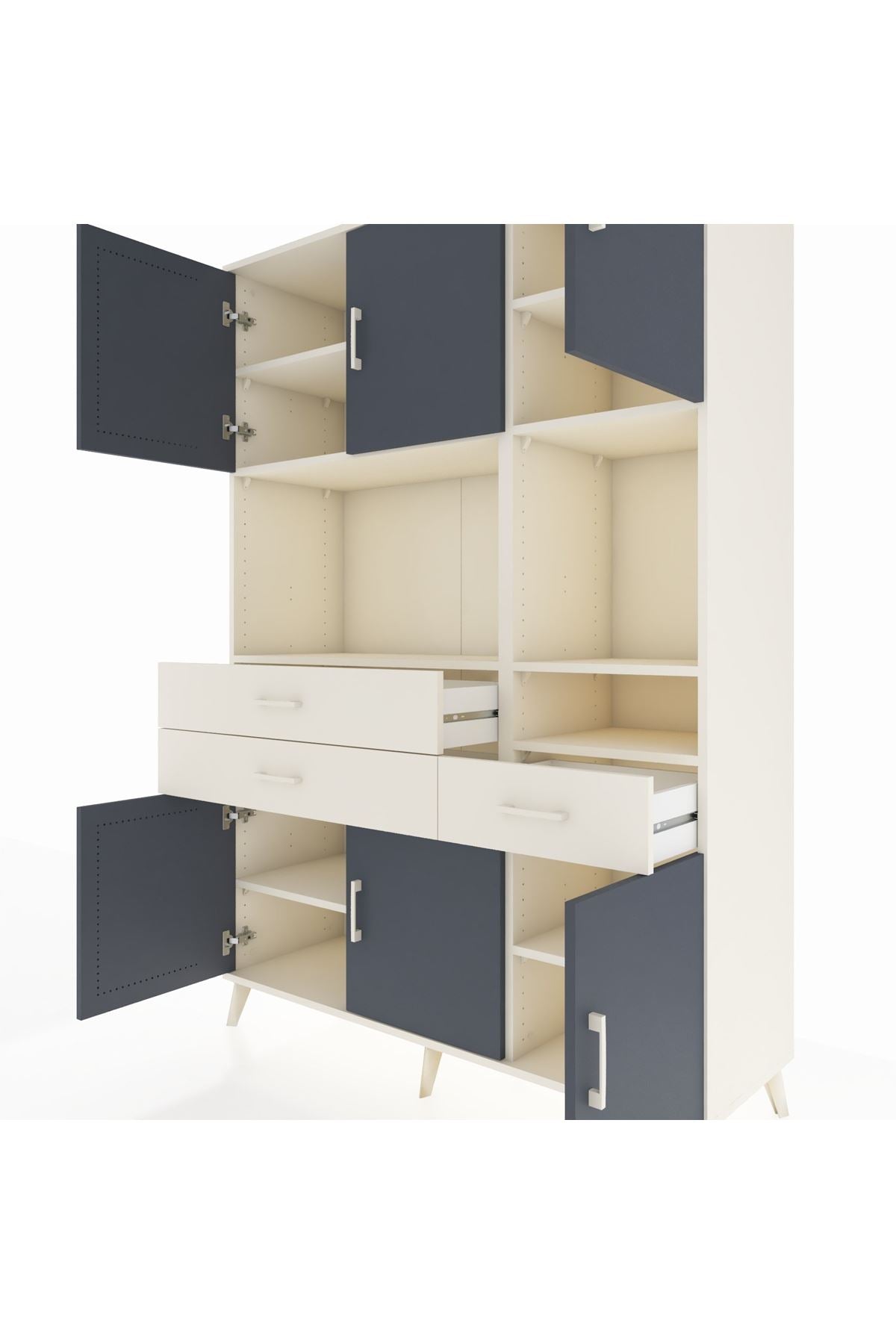 Hyperion Dolap 9 Raflı 3 Çekmeceli 6 Kapaklı 132x44x195 Aytaşı-Antrasit/Aytaşı