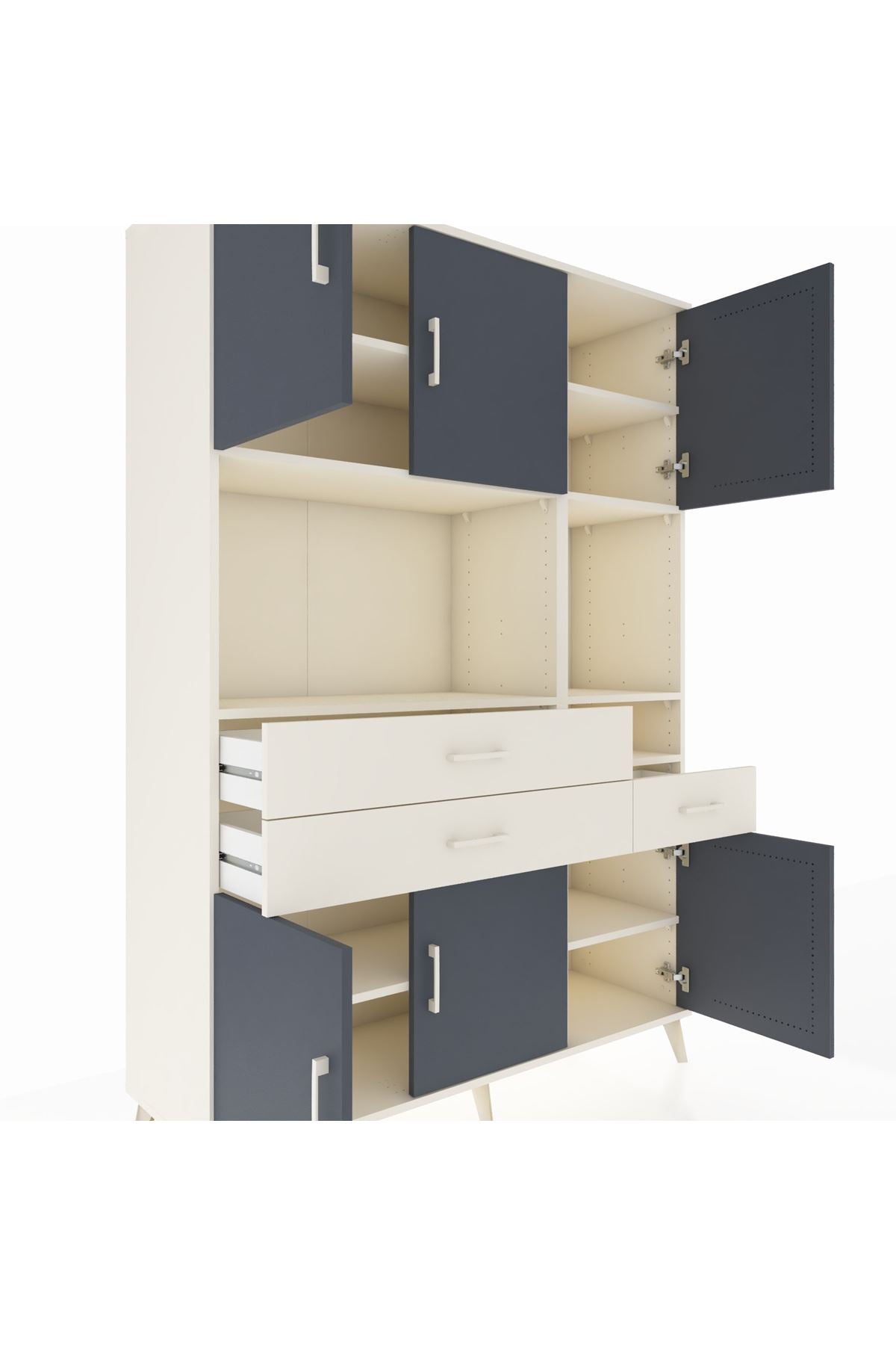 Hyperion Dolap 9 Raflı 3 Çekmeceli 6 Kapaklı 132x44x195 Aytaşı-Antrasit/Aytaşı