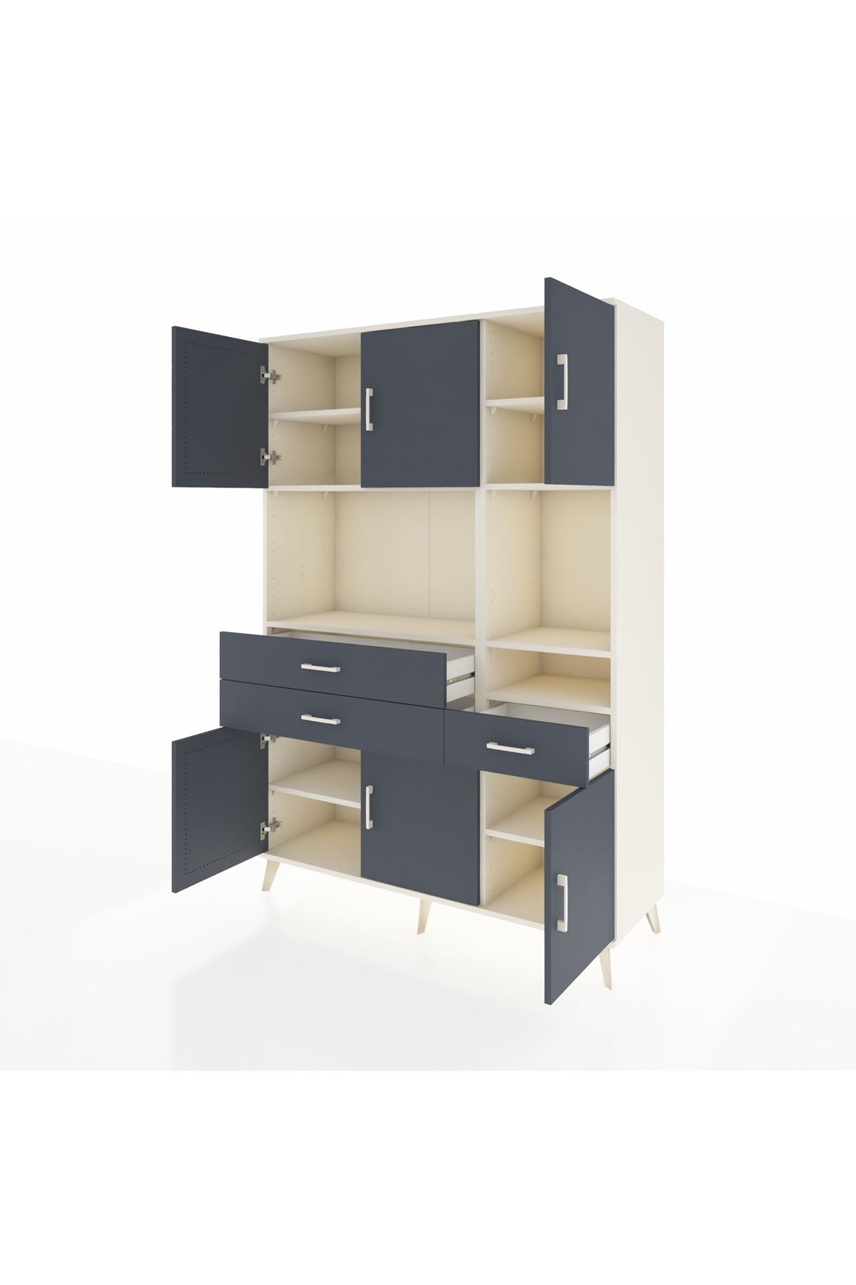 Hyperion Dolap 9 Raflı 3 Çekmeceli 6 Kapaklı 132x44x195 Aytaşı-Antrasit/Antrasit