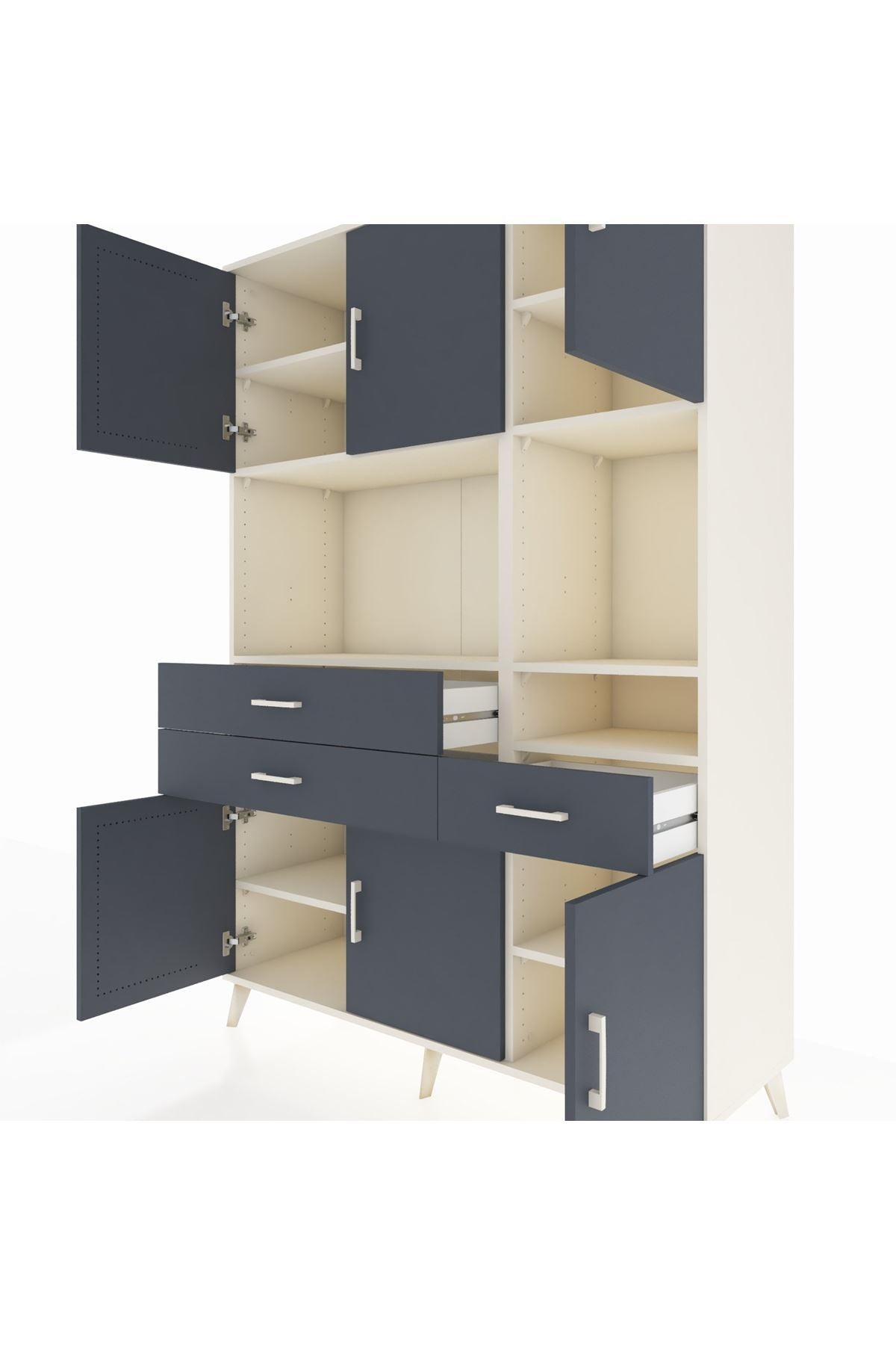 Hyperion Dolap 9 Raflı 3 Çekmeceli 6 Kapaklı 132x44x195 Aytaşı-Antrasit/Antrasit