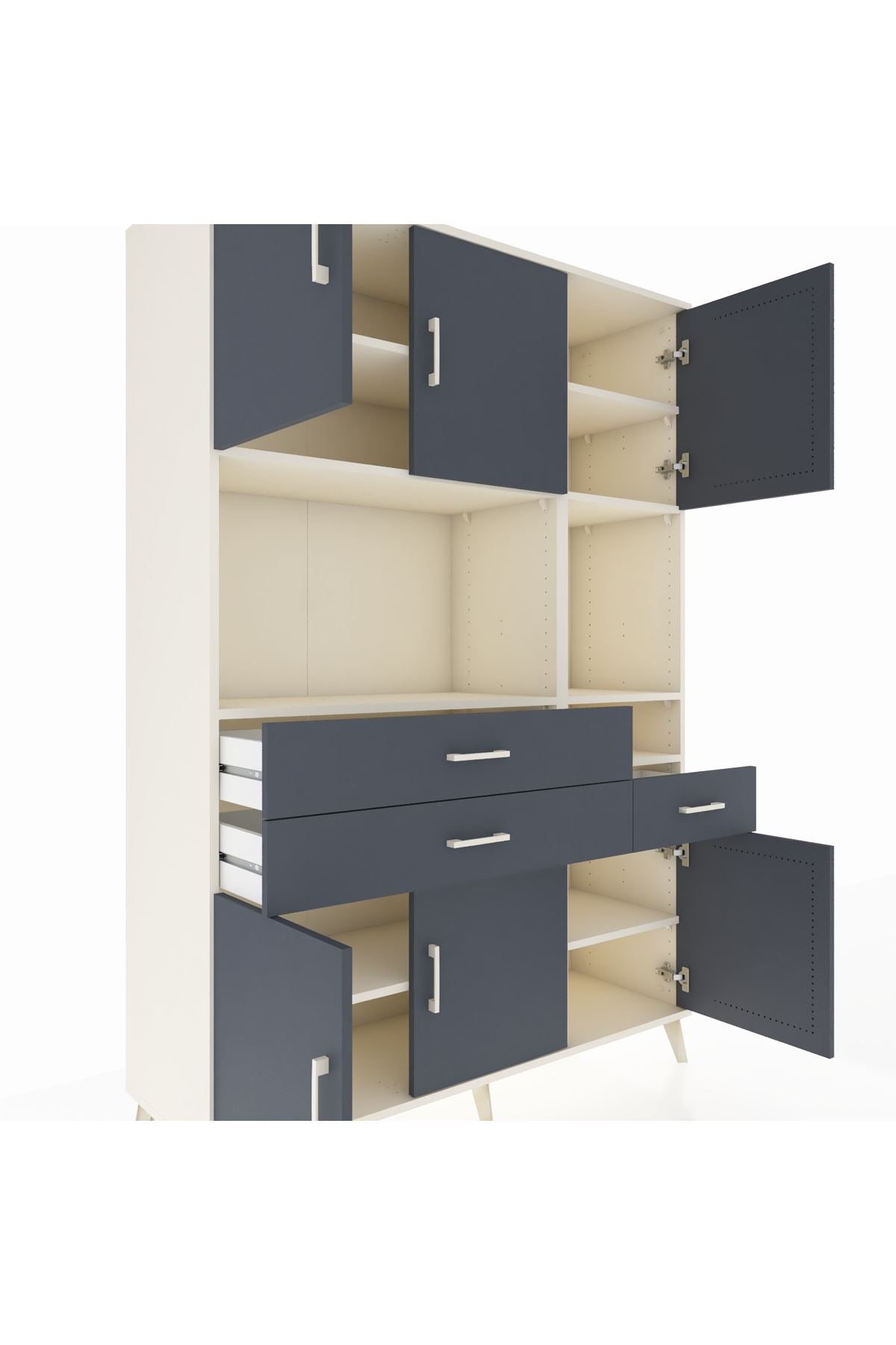 Hyperion Dolap 9 Raflı 3 Çekmeceli 6 Kapaklı 132x44x195 Aytaşı-Antrasit/Antrasit