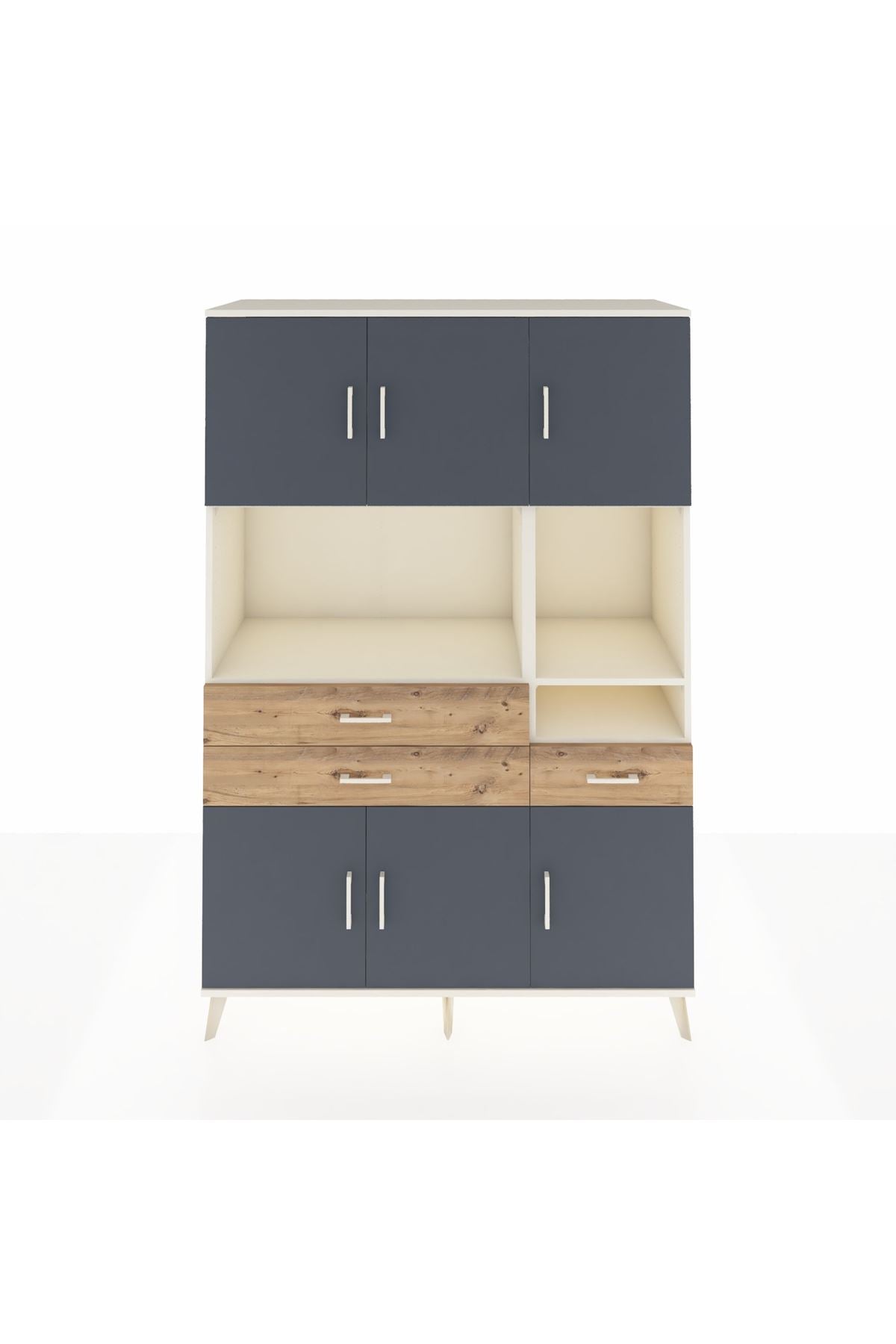 Hyperion Dolap 9 Raflı 3 Çekmeceli 6 Kapaklı 132x44x195 Aytaşı-Antrasit/Çam