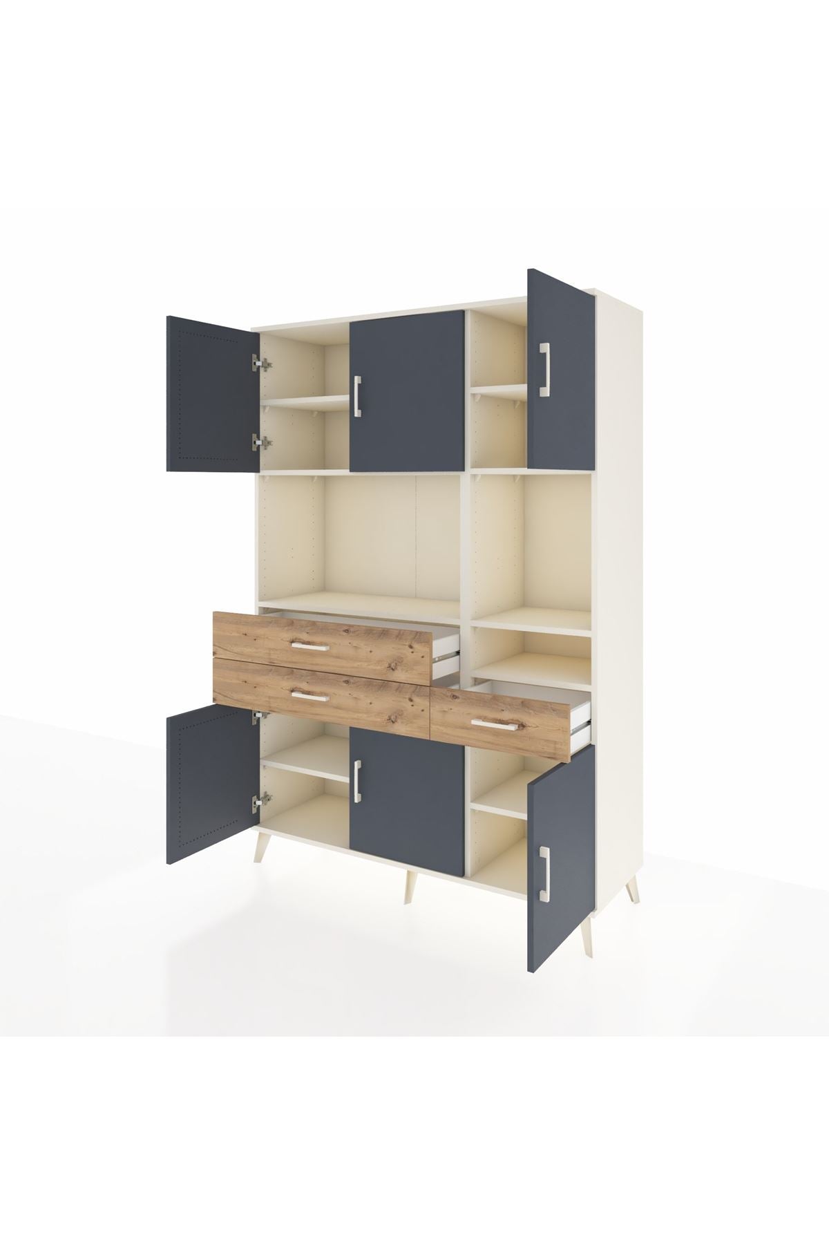 Hyperion Dolap 9 Raflı 3 Çekmeceli 6 Kapaklı 132x44x195 Aytaşı-Antrasit/Çam