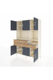 Hyperion Dolap 9 Raflı 3 Çekmeceli 6 Kapaklı 132x44x195 Aytaşı-Antrasit/Çam