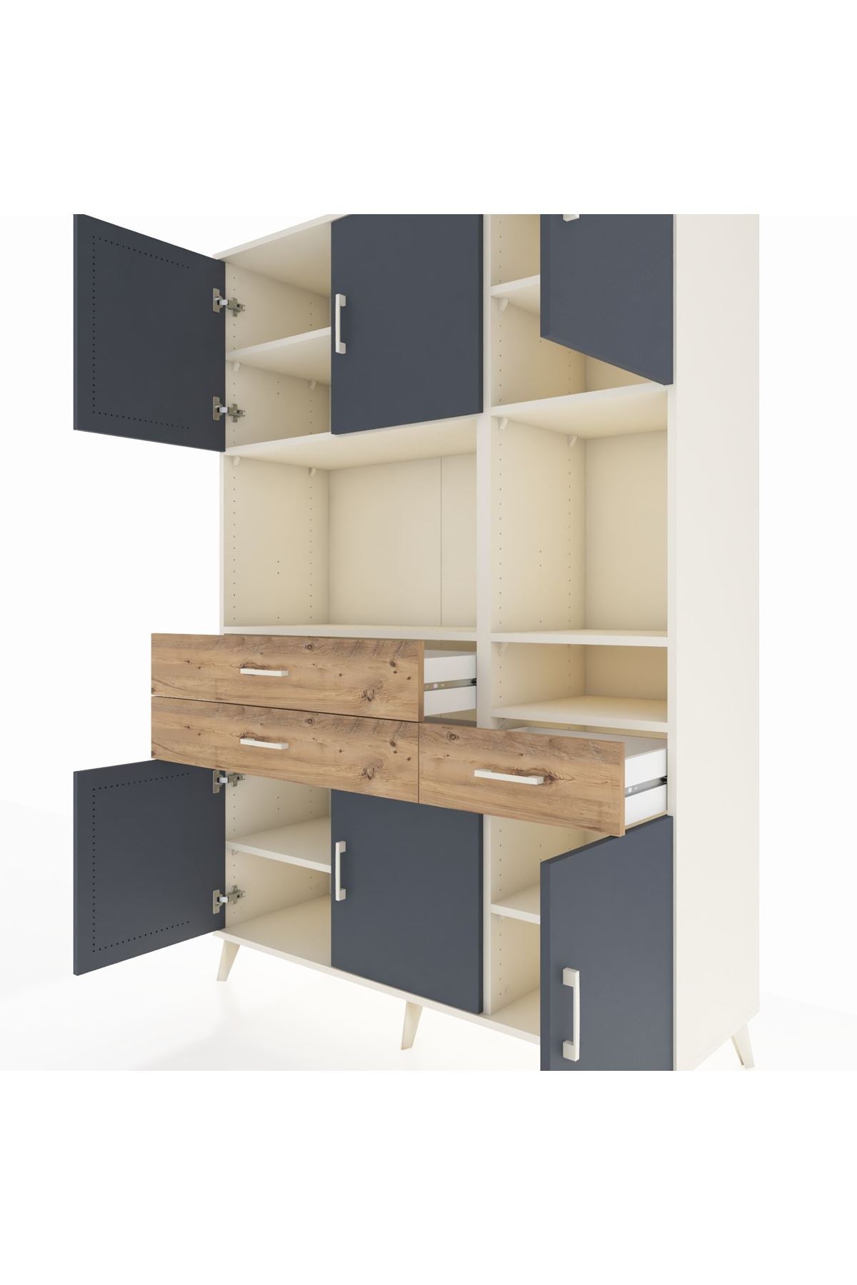 Hyperion Dolap 9 Raflı 3 Çekmeceli 6 Kapaklı 132x44x195 Aytaşı-Antrasit/Çam