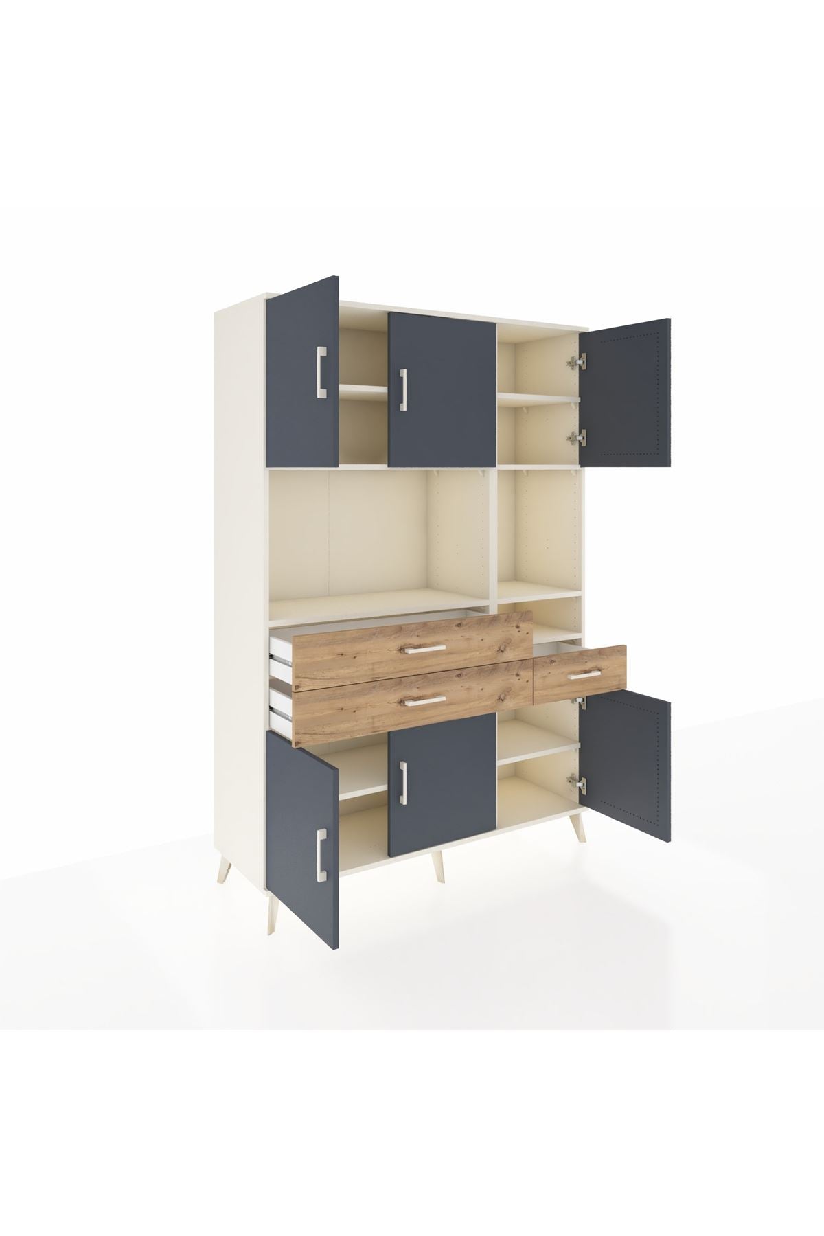 Hyperion Dolap 9 Raflı 3 Çekmeceli 6 Kapaklı 132x44x195 Aytaşı-Antrasit/Çam