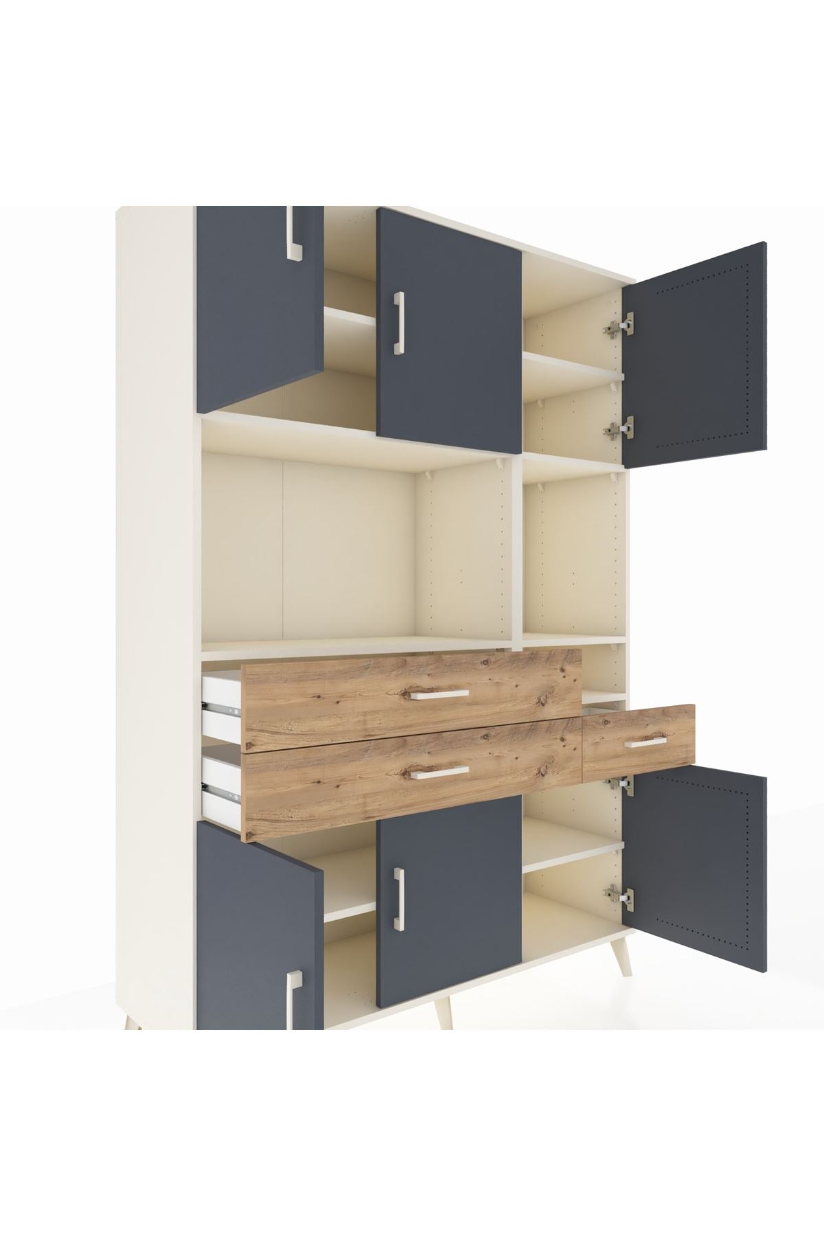 Hyperion Dolap 9 Raflı 3 Çekmeceli 6 Kapaklı 132x44x195 Aytaşı-Antrasit/Çam