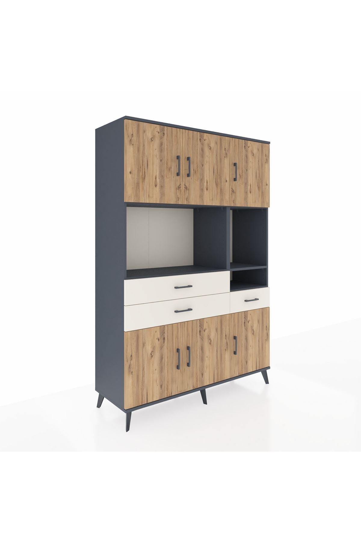 Hyperion Dolap 9 Raflı 3 Çekmeceli 6 Kapaklı 132x44x195 Antrasit-Çam/Aytaşı