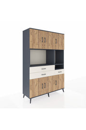 Hyperion Dolap 9 Raflı 3 Çekmeceli 6 Kapaklı 132x44x195 Antrasit-Çam/Aytaşı