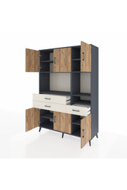 Hyperion Dolap 9 Raflı 3 Çekmeceli 6 Kapaklı 132x44x195 Antrasit-Çam/Aytaşı