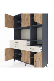 Hyperion Dolap 9 Raflı 3 Çekmeceli 6 Kapaklı 132x44x195 Antrasit-Çam/Aytaşı