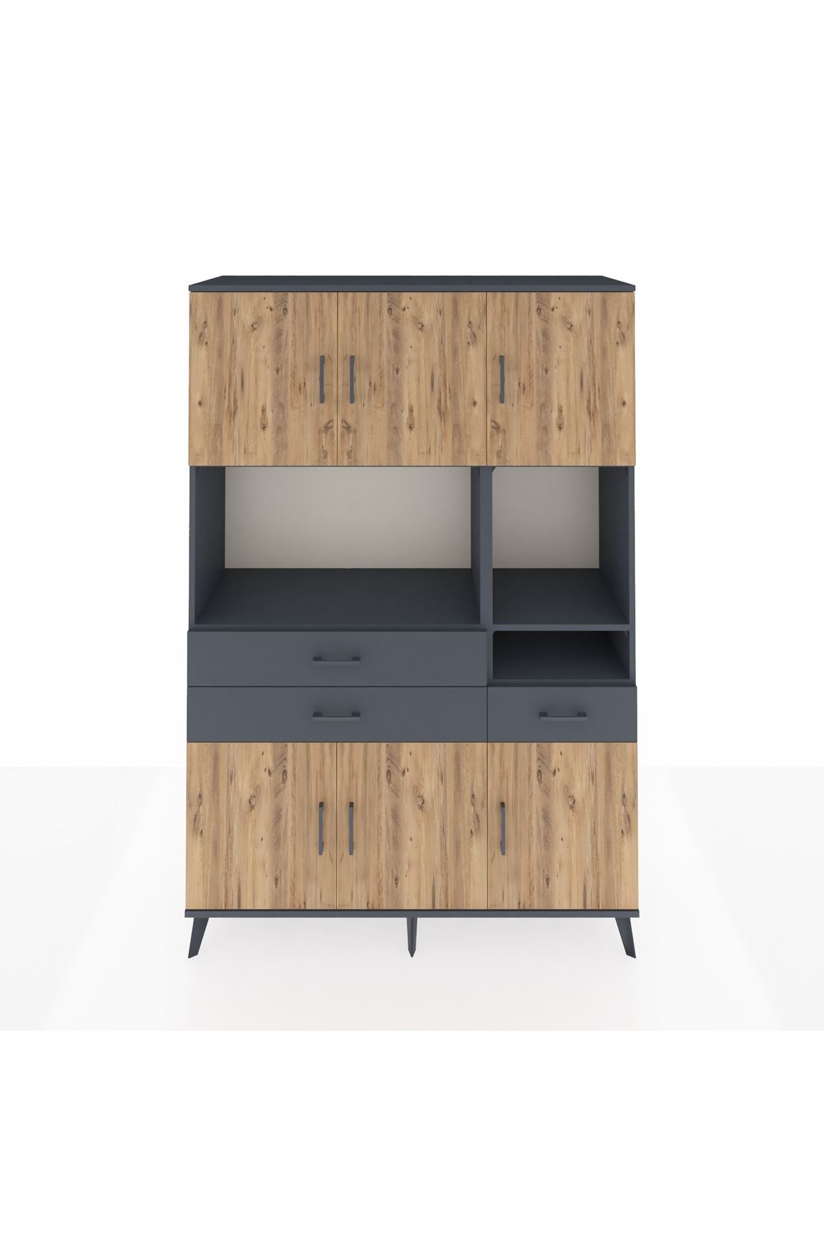 Hyperion Dolap 9 Raflı 3 Çekmeceli 6 Kapaklı 132x44x195 Antrasit-Çam/Antrasit