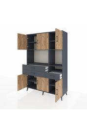 Hyperion Dolap 9 Raflı 3 Çekmeceli 6 Kapaklı 132x44x195 Antrasit-Çam/Antrasit