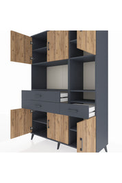 Hyperion Dolap 9 Raflı 3 Çekmeceli 6 Kapaklı 132x44x195 Antrasit-Çam/Antrasit